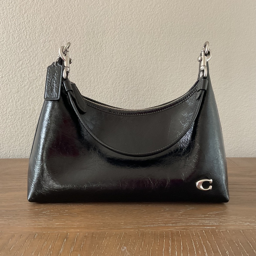 Coach Black Glazed Leather Juliet Shoulder Bag - Picture 3 of 12
